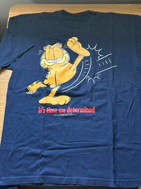 Vintage Orange Comic Cat Kick Graphic Navy T-shirt - Determined Retro Tee